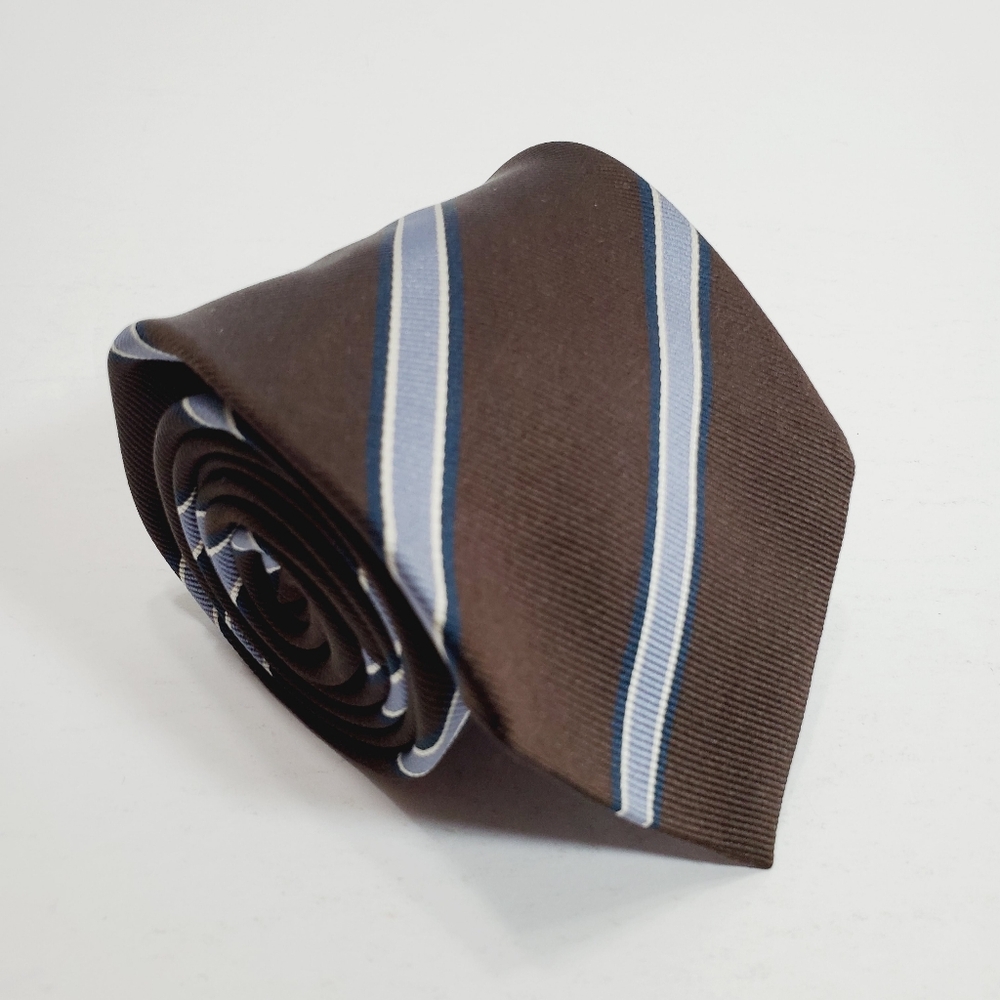Gieves & Hawkes Brown & Blue Stripe Men's Italian Silk Necktie Repp Fabric